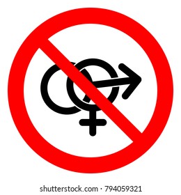 No sex allowed, prohibition sign with female and male symbols having sex, vector illustration.