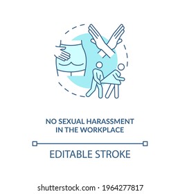 No Sexual Harassment In Workplace Blue Concept Icon. Stop Abuse. Prevent Assault On Woman. Migrant Worker Rights Idea Thin Line Illustration. Vector Isolated Outline RGB Color Drawing. Editable Stroke