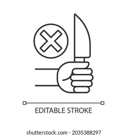 No sharp objects linear manual label icon. Avoid injuries.Thin line customizable illustration. Contour symbol. Vector isolated outline drawing for product use instructions. Editable stroke