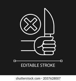 No sharp objects white linear manual label icon for dark theme. Thin line customizable illustration. Isolated vector contour symbol for night mode for product use instructions. Editable stroke