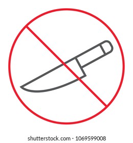 No sharp thin line icon, prohibition and forbidden, no knife sign vector graphics, a linear pattern on a white background, eps 10.