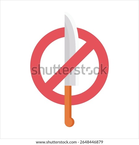 No sharp weapons allowed icon with machete and red ban sign on white background
