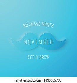 No shave month banner. Paper cut blue mustache. Template for background, banner, card, poster, etc. Men's health concept background.