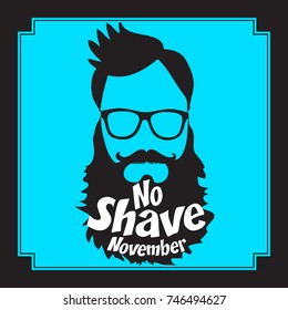 NO SHAVE NOVEMBER. Mustache Season, Pop art vector illustration. Awareness Month.