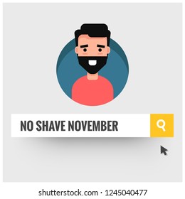 No Shave November Written in Browser Search Bar Mouse Pointer and Man Illustration with Beard