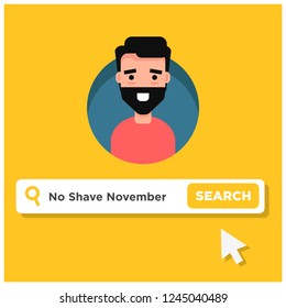 No Shave November Written in Browser Search Bar Mouse Pointer and Man Illustration with Beard