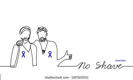 No shave simple banner, background.Vector illustration. Men with blue ribbons. Prostate cancer awareness month.