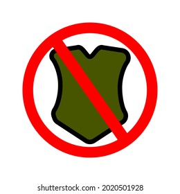 No Shield icon. No Army emblem. Police and Army shield line icon and Emblem with red prohibition sign. stop sign. editable lines and colors. Ep 10.