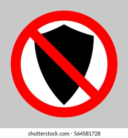 No Shield icon illustration. Forbidden sign isolated on gray background.