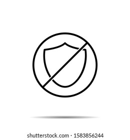 No shield icon. Simple thin line, outline vector of web ban, prohibition, embargo, interdict, forbiddance icons for ui and ux, website or mobile application