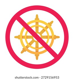Nenhum sinal de leme de navio, ícone de direção de navio proibido, símbolo proibido do leme de navio, não operar ícone de leme de navio, ilustração vetorial