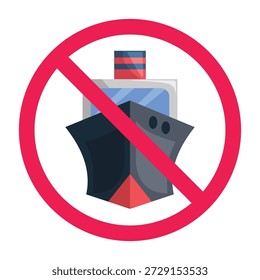 No ship sign, forbidden ship sign, ship prohibited symbol, vessel restriction sign, vector illustration
