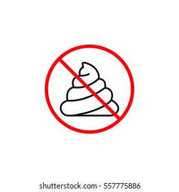No shit line icon, don't feces prohibition sign, forbidden Clean up after pets symbol, vector graphics, a linear pattern red on a white background, eps 10.