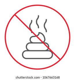 No Shit thin line icon, prohibition and forbidden, no feces sign vector graphics, a linear pattern on a white background, eps 10.