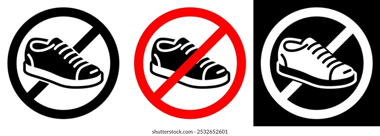 no shoe allowed icon set for print. prohibition on shoe symbol. warning sign for hospital, office, shop, industry etc places.