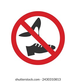 No se permite ningún signo de zapatos aislados sobre fondo blanco. Símbolo de prohibición moderno, simple, vector, icono para el diseño de sitios web, aplicación móvil, ui. Ilustración vectorial