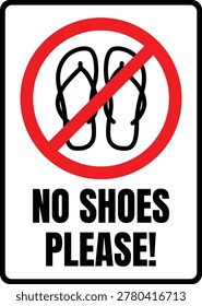 No Shoes Please Restriction Sign Requesting Footwear Removal Before Entering a Clean Sacred Cultural or Private Indoor Space
