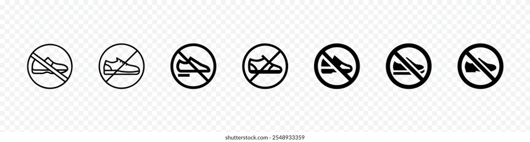 No shoes Prohibition sign, Prohibited shoe vector icon. No shoes icon. Forbidden shoe icon. No shoes sign