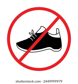 No shoes or sandals footwear allowed sign age banner poster design illustration isolated on square white background. Simple flat sign drawing for prints.