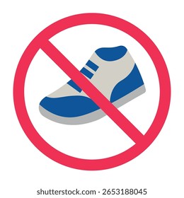 No shoes sign, forbidden shoes sign, flat vector illustration