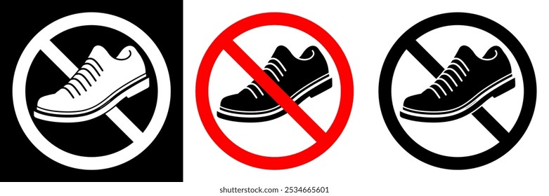 no shoes sign. vector prohibition sign of no shoes for hospital, gym, office and industrial places. eps warning or prohibition sign. 