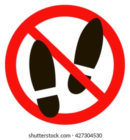 No shoes sign warning. Prohibited public information icon. Not allowed shoe symbol.
