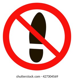 No shoes sign warning. Prohibited public information icon. Not allowed shoe symbol.