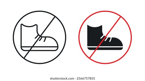 No shoes signs in black outline, solid and colored style
