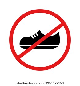 No shoes strictly prohibited sign. Shoes and stop mark. Vector.