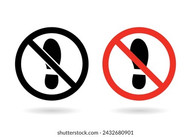 No shoes warning sign. Not allowed shoe symbol. No footstep sign. 