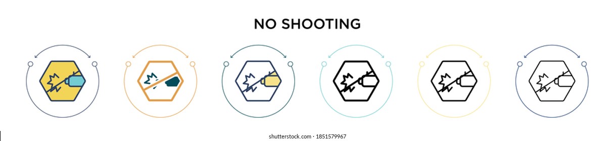 No shooting icon in filled, thin line, outline and stroke style. Vector illustration of two colored and black no shooting vector icons designs can be used for mobile, ui, web