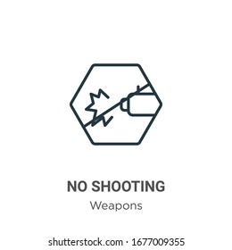 No hay icono de vector de contorno de disparo. Icono de no disparo en línea delgada, ilustración de elemento simple vectorial plano del concepto de armas editable trazo aislado en fondo blanco