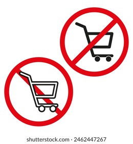 No shopping cart allowed. Prohibition sign vector. Retail warning icon.