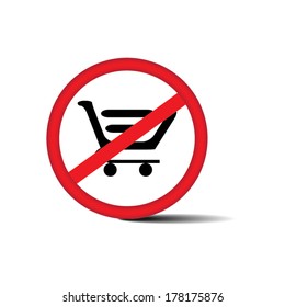 No shopping cart sign on white background, vector illustration 