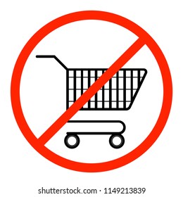 No Shopping Cart Sign. Red round No Shopping Cart icon. Illustration of a forbidden signal. No trolley allowed symbol. Prohibited symbol isolated on white background. Great for any use. Vector