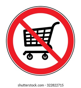 No Shopping Cart Sign. Red round No Shopping Cart icon. Illustration of a forbidden signal. No trolley allowed symbol. Prohibited symbol isolated on white background. Great for any use. Stock Vector