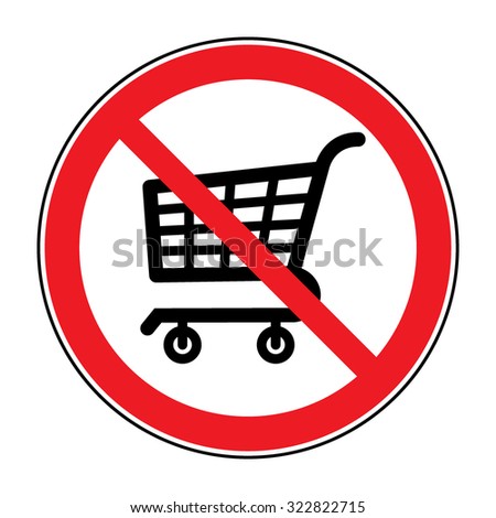 No Shopping Cart Sign. Red round No Shopping Cart icon. Illustration of a forbidden signal. No trolley allowed symbol. Prohibited symbol isolated on white background. Great for any use. Stock Vector