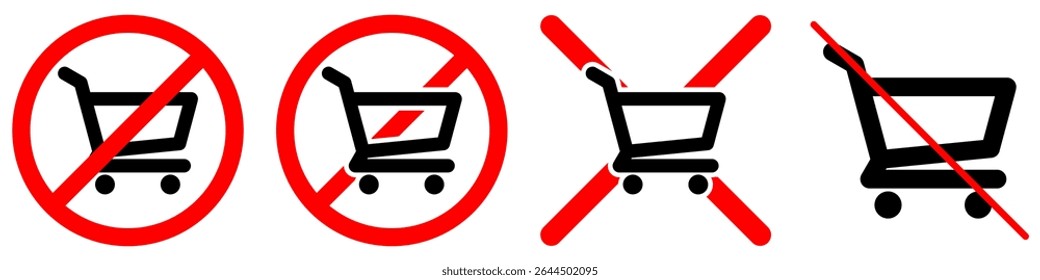 No shopping cart sign vector, a clear symbol for prohibited carts or restricted shopping areas. Ideal for store policies, warning signs, or venue regulations.