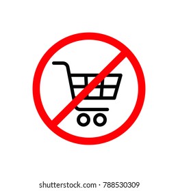 No shopping cart sign, vector isoated illustration.