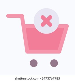 No Shopping Cart, Shopping Cart Vector Icon, Flat Style Isolated Vector Icon.