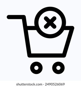 No Shopping Cart, Shopping Cart Vector Icon, Isolated Lineal Vector Icon.