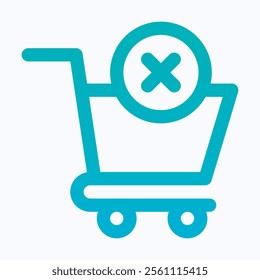 No Shopping Cart, Shopping Cart Vector Icon, Trolley With Cross Sign, Isolated Lineal Gradient Vector Icon.