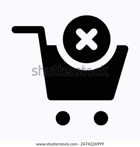 No Shopping Cart, Shopping Cart Vector Icon, Isolated Silhouette Vector Icon.