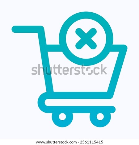 No Shopping Cart, Shopping Cart Vector Icon, Trolley With Cross Sign, Isolated Lineal Gradient Vector Icon.