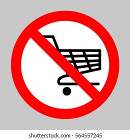 No Shopping carts sign. Forbidden sign isolated on gray background.