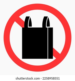 Sin icono de compra. Prohibición de compras. No use bolsas. No utilice bolsas desechables. No hay bolsas de plástico. Icono del vector.