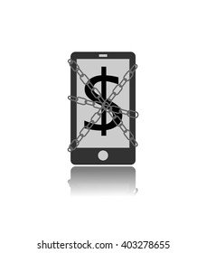 No Shopping online by phone with chain locks icon. Displayed to save money. Online buying button.