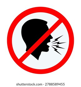 No shouting or loud talking sign with a human silhouette quiet silence.