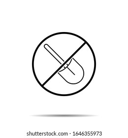 No hay icono de pala. Línea delgada simple, contorno vector de herramientas de construcción prohibición, prohibición, iconos de prohibición para ui y ux, sitio web o aplicación móvil