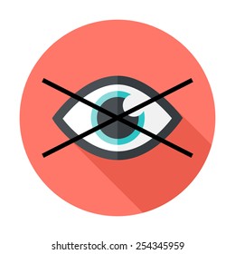 No show flat circle icon. Flat stylized circle icon with long shadow